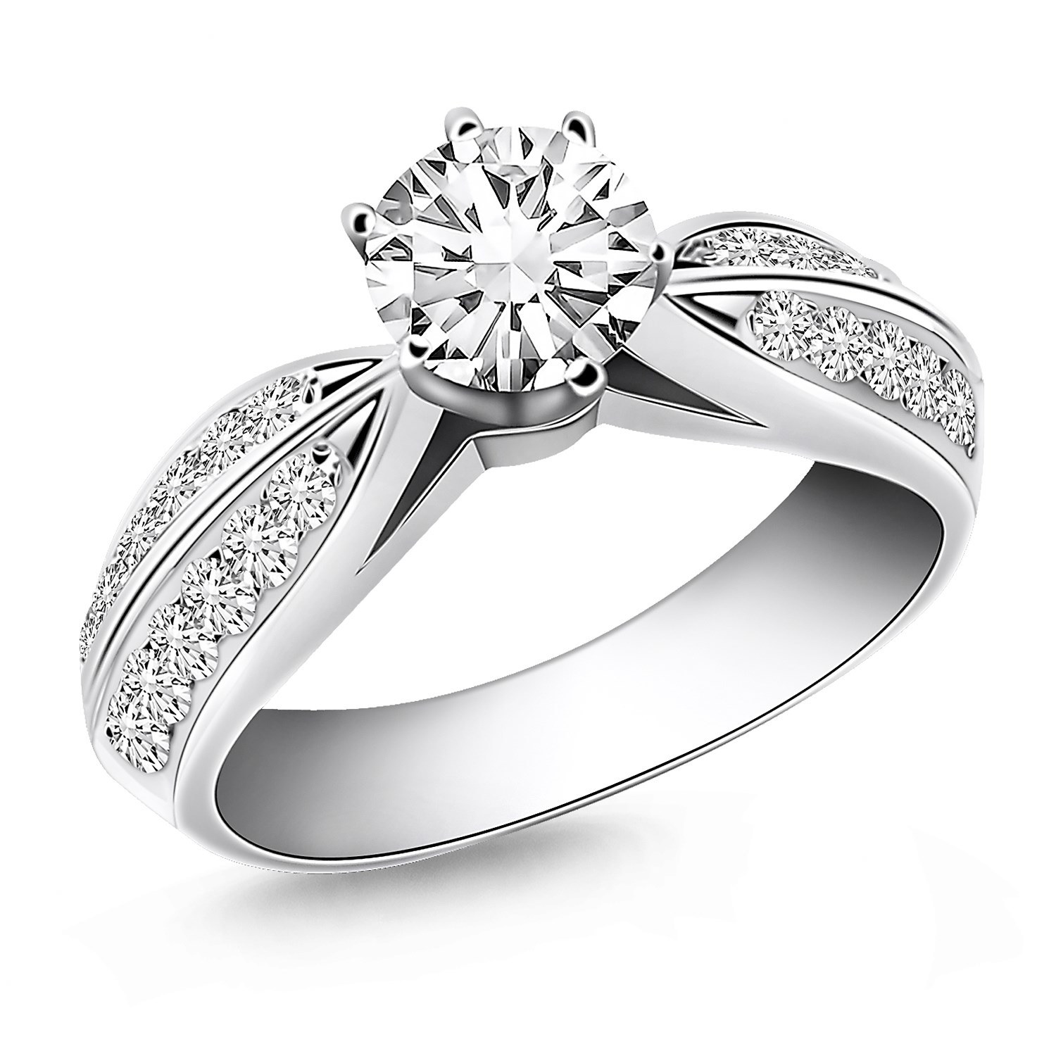 14k White Gold Cathedral Double Row Pave Diamond Engagement Ring