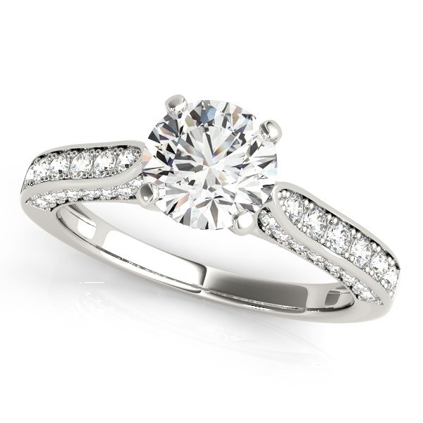 14k White Gold Round Cathedral Diamond Engagement Ring (1 1/2 cttw)