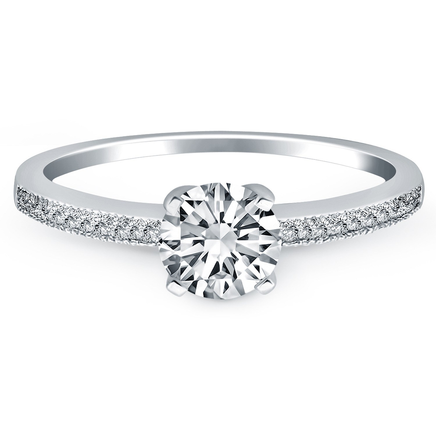 14k White Gold Classic Diamond Pave Solitaire Engagement Ring