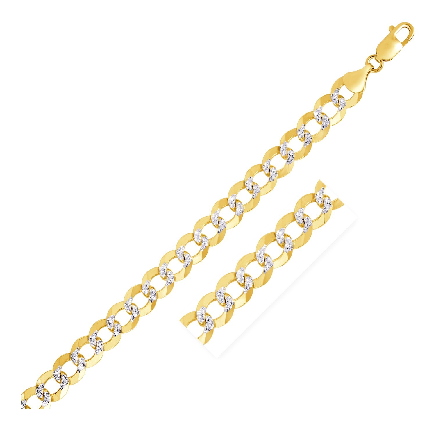 8.2 mm 14k Two Tone Gold Pave Curb Chain