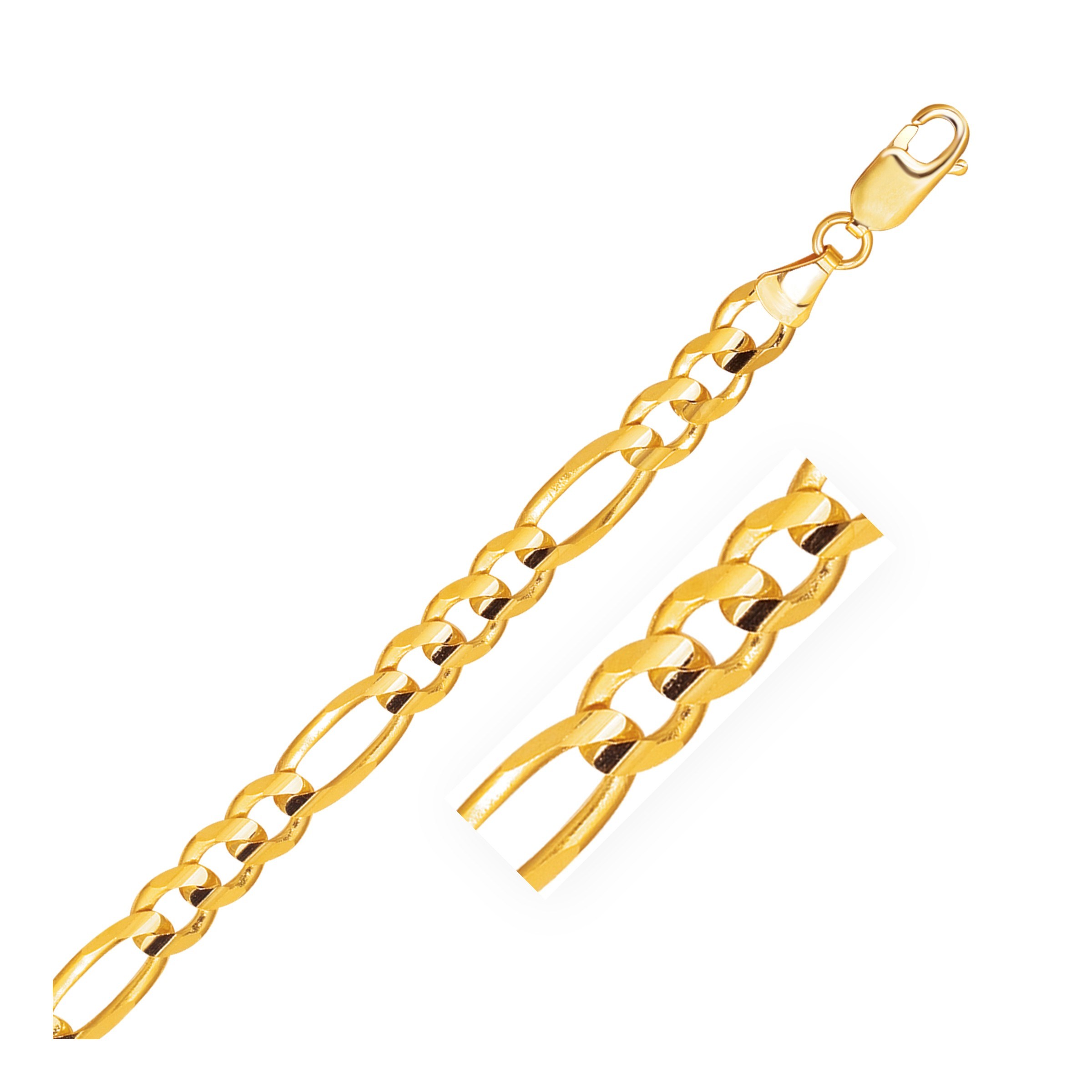 7.0mm 14k Yellow Gold Solid Figaro Chain