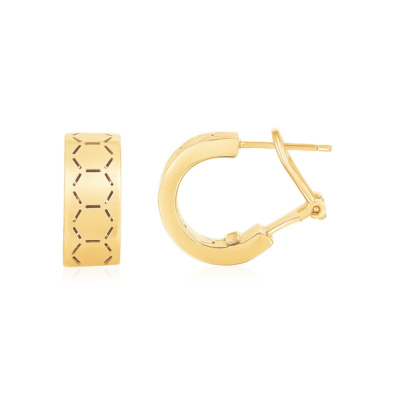 14K Yellow Gold High Polish Honeycomb Patterned Hoops